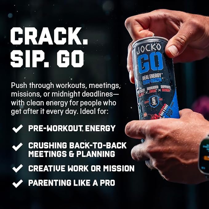 Jocko GO Energy Drink - Keto, Vitamin B12, Vitamin B6, Electrolytes, L Theanine, Magnesium- Energy Boost, Sugar Free Nootropic Monk Fruit Blend - 12 Pack (Lemon Lime)