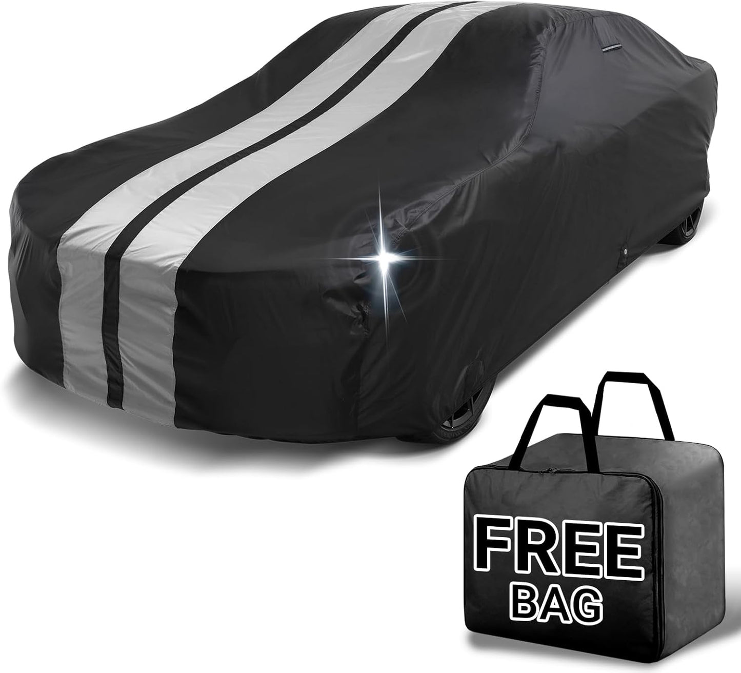 iCarCover Custom Car Cover for Buick Skylark Convertible (1953-1954) Waterproof All-Weather Rain Snow UV Sun Protector Full Exterior Indoor Outdoor Car Cover (Stripe - Black/Gray)