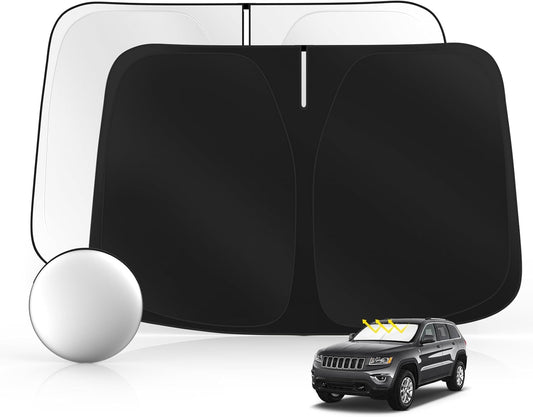 Windshield Sun Shade for Jeep Grand Cherokee 2011-2021 Foldable Sunshade Custom Fit Front Window Car Interior Accessories Protector Blocks UV Rays