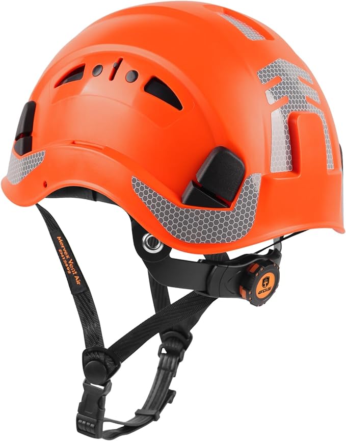 GREEN DEVIL Safety Helmet Hard Hat with Chin Strap Vented Lightweight Adjustable Hardhat for Men Women with Hi-Viz Design Ideal for Tree Climbing Work at Height