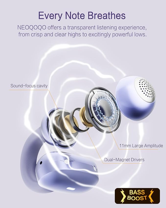 A50 Clip on Earbuds, Bluetooth 6.0 Wireless Open Ear Headphones w/5.3g Weightless Comfort,48H Playtime,3D Soundstage,Clear Call Mics,IPX5,Multipoint Connection,Fit for Workout Rose Glod