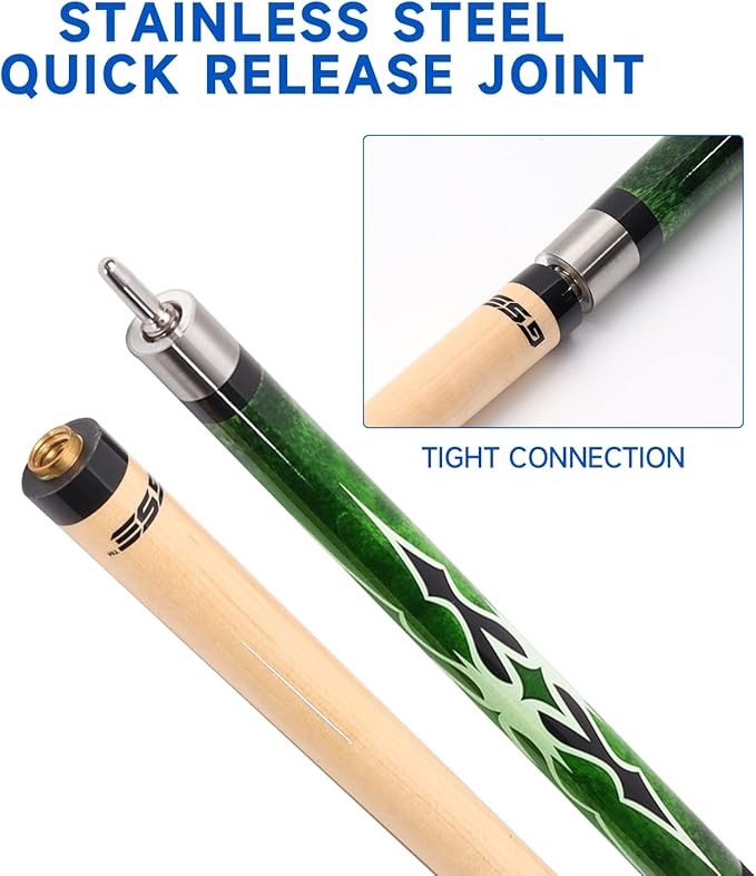 GSE Games & Sports Expert 58" 2-Piece Canadian Maple Hardwood Billiard Pool Cue Sticks for Men/Women, House or Commercial/Bar Use (Several Colors, Weight 18oz, 19oz, 20oz, 21oz Available)