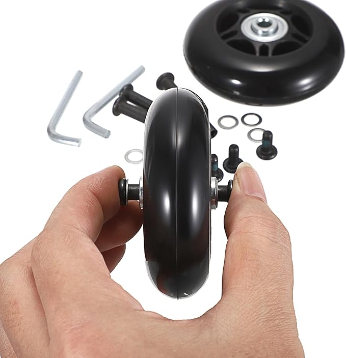 OwnMy 75mm x 23mm Luggage Wheels Replacements Set of 2 Mute Suitcase Replacement Wheels with Black Screws Axles Bearings, Rotatable Silent Rubber Suitcase Swivel Wheel Kit