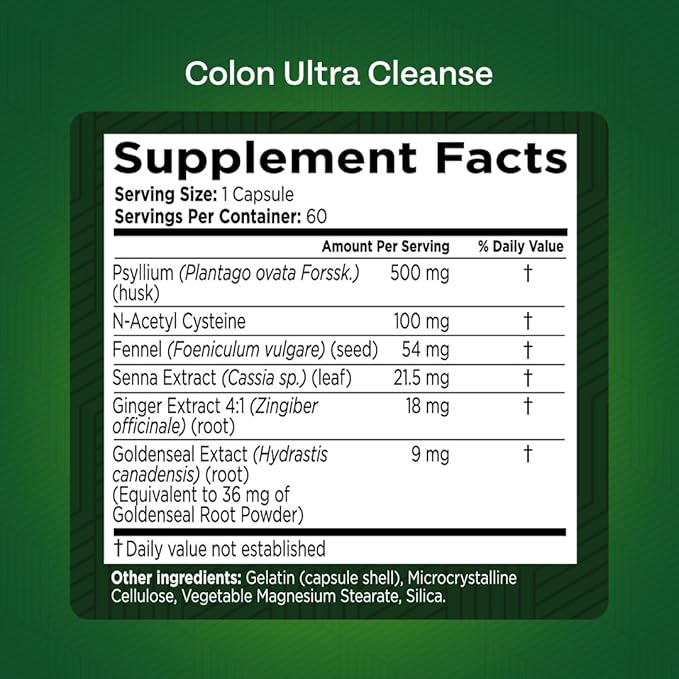 Colon Cleanse - Natural Solution to Colon Health - Natural Laxative - Constipation Relief - Gut Detox - Probiotics - Starts Working in 24 Hours - Supports Natural Bowel Rhythms (1 Bottle, 60 Count)