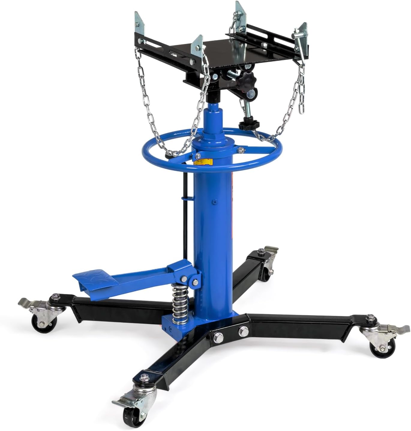 TUFFIOM Transmission Jack, 1660 lbs 3/4-Ton Hydraulic 2-Stage High Lift Vertical Telescoping Floor Jack Stand, 34" to 68" Lifting Range, w/Pedal, 360° Swivel Wheels, Garage/Shop Lift Hoist, Blue