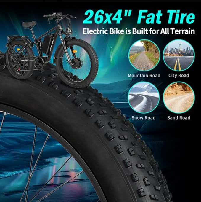 PHILODO Forester Electric Bike, 60V 26Ah Bike Battery for Long Range with 5000W Dual Motor Ebike for Adults, 26x4 Electric Bike Fat Tires for All Terrain Electric Mountain Bike