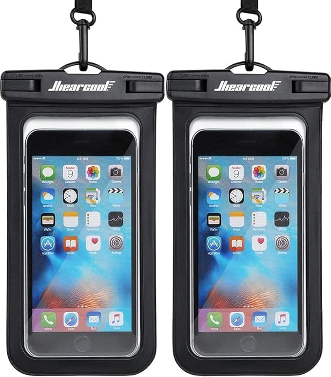Hiearcool Waterproof Phone Pouch, Universal Case Compatible for iPhone 17 16 15 14 13 Pro Max Plus Up to 8.3", IPX8 Beach Travel Essentials-Black-2 Pack