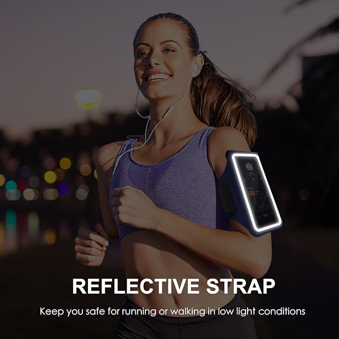 GUZACK Running Armband, Running Phone Holder with Key Pockets & Card Slot for iPhone 15 14 13 12 11 Pro Max Plus, Galaxy S24 S23/S22/S21 Fit Up to 6.9 Inches, Navy Blue Green Zipper