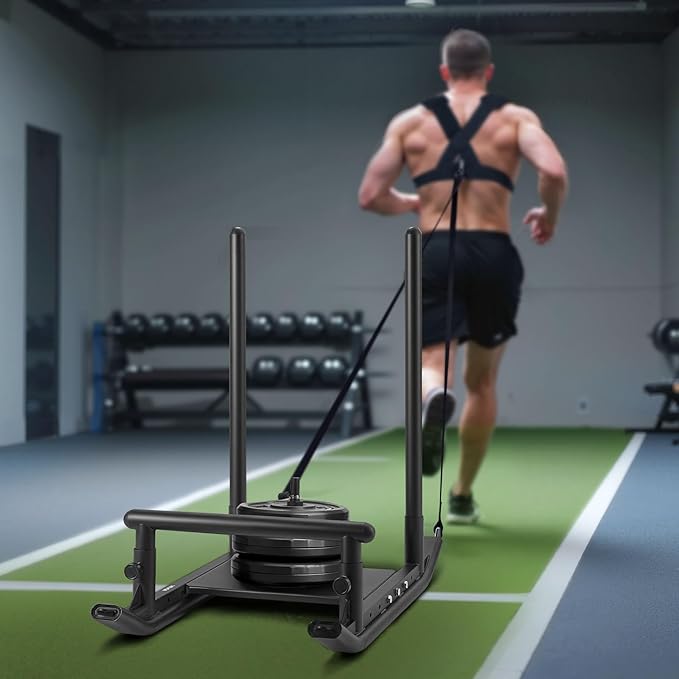 VEVOR Weight Sled, Steel Power Sled, Fitness Strength Training Sleds for Athletic Exercise Speed Improvement, Workout Fitness Equipment with Handle, Compatible with 1/2 in Weight Plates, Black