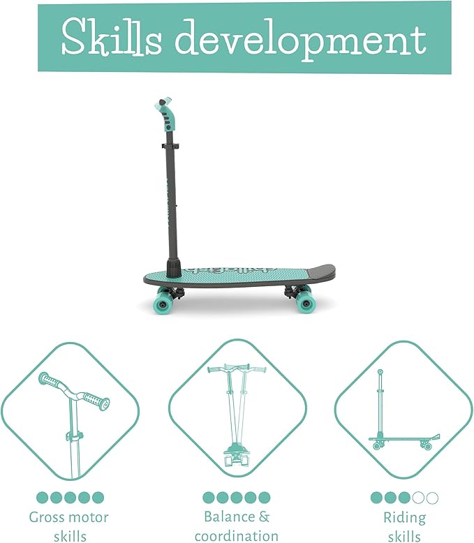 Chillafish Skatieskootie Customizable Training Skateboard and Lean-to-Steer Scooter with Detachable Stability Handlebar, Ages 3+