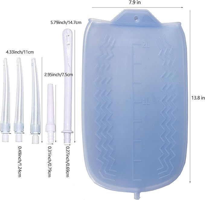 Silicone Enema Kit 2 L Enema Bag 6.3ft. Long Silicone Hose 3 Multi-Size Reusable Tips Controlled Water Flow for Colon Detox Cleanse Enemas