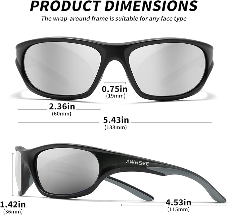 Polarized Sports Sunglasses for Men,TR90 Unbreakable Frame Sunglasses for Fishing Driving Cycling UV400 Protection