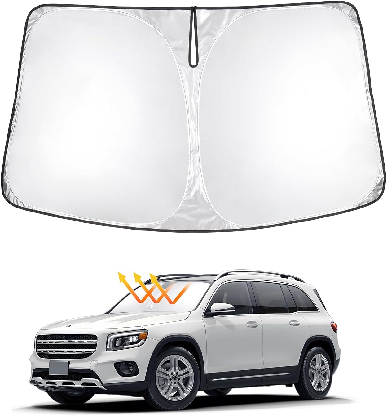 T TGBROS Windshield Sun Shade Custom Fit for 2020-2023 2024 2025 GLB Accessories Foldable Sun Shield Reflective Polyester Sun Visor Cover Block Heat and Sun Protection