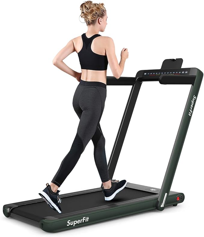 GYMAX Walking Pad, 2.25HP Dual Display Foldable Treadmill for Home with Remote/Smart App Control, Portable Compact Treadmill for Office Under Desk, Folding Running Machine for Small Spaces