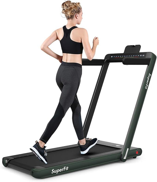 GYMAX Walking Pad, 2.25HP Dual Display Foldable Treadmill for Home with Remote/Smart App Control, Portable Compact Treadmill for Office Under Desk, Folding Running Machine for Small Spaces