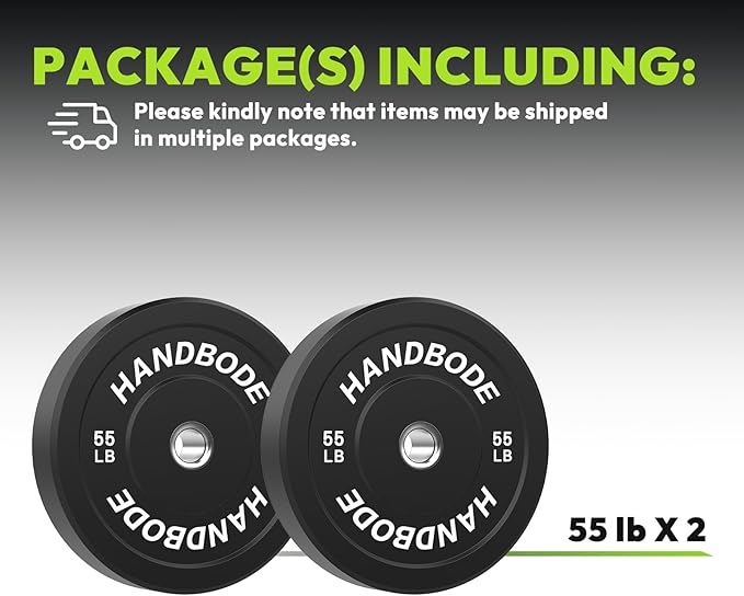 Colored Bumper Weight Plates Olympic Weight Plate Set 2-Inch, 10/15/20/25/35/45/55 lb Barbell Weight Plates Set for Home Gym, Rubber Strength Training Weights Plates for Weight Lifting