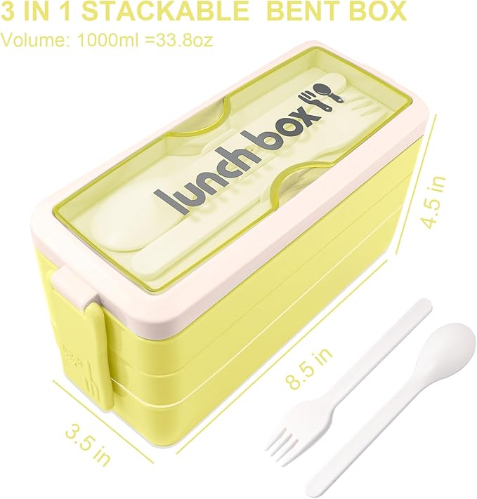 Iteryn Bento Box Lunch Box, 3 Layers Stackable Lunch Containers with Compartments-Leakproof Eco-Friendly Meal Prep Containers