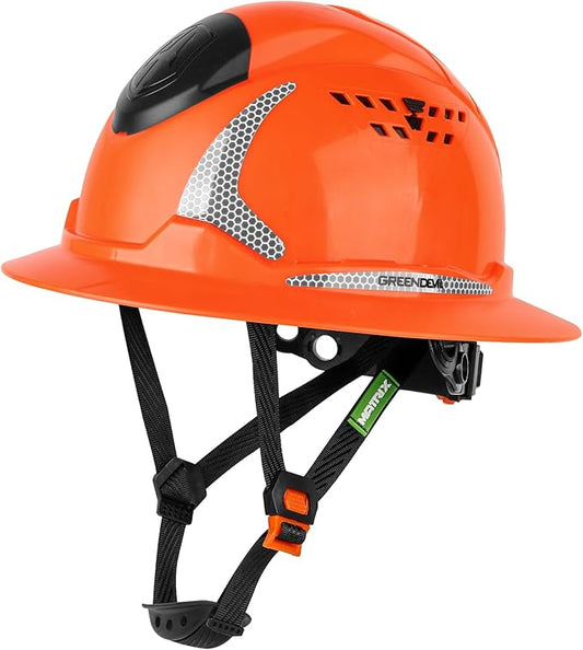 GREEN DEVIL Matrix Full Brim Hard Hat with Headlight Vented Construction Safety Helmet OSHA Approved Cascos De Construccion Work Hardhat for Men&Women
