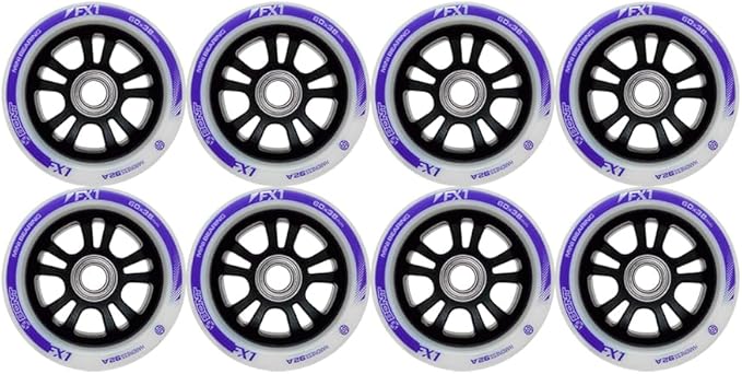 Bont FX1 Roller Skate Wheels with 688 Mini Bearings - Derby and Indoor Speed Quad Skating - Pack of 8 with bearings