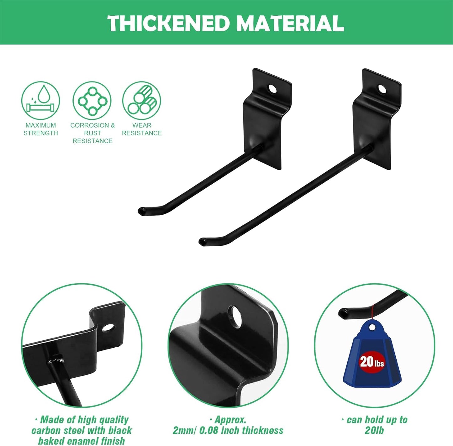 Yuahar Slatwall Hooks 50Pcs 4/6 Inch Slatwall Accessories Heavy Duty Slat Wall Hanging Hooks Panel Display Hooks Pegboard Gridwall Display Hook for Garage Retail Shop (Black)