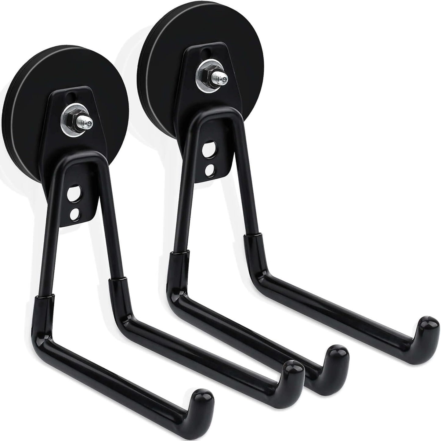2 Pack Magnetic Hooks, Large Manget with Hooks, 2.59" (66 mm) Magnetic Hooks Heavy Duty for Hose, Jig Saw, Circular Saw,Workshop Organization, Tool Hooks for Hammer Drill, Garden Tool, Black