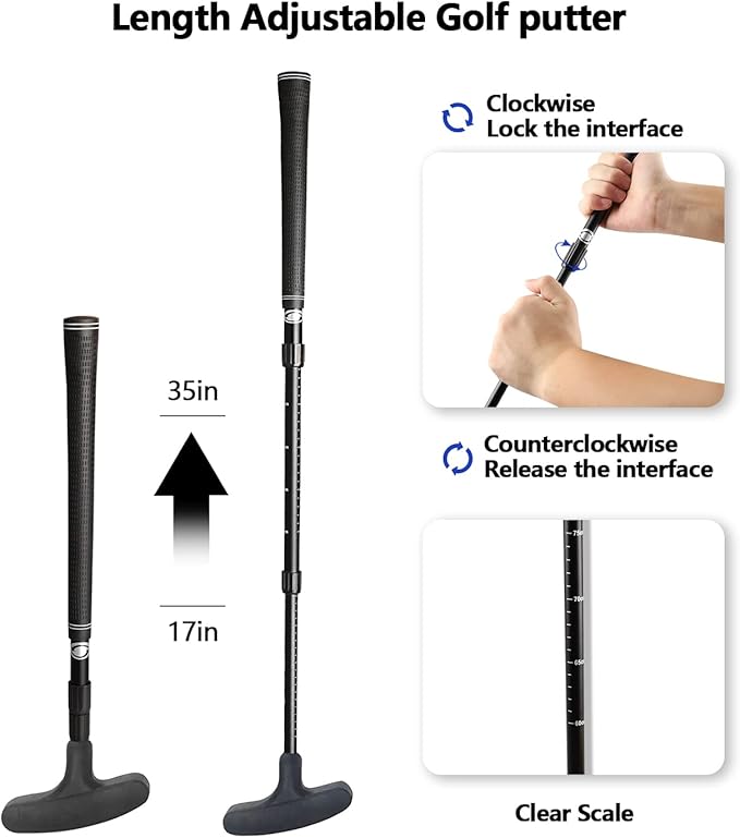 Golf Putter - Golf Putters for Men Right Handed Golfers or Left Handed Golf Putter for Kids and Womens Mini Golf Clubs Set - Two-Way Adjustable Length putters with 5 Golf Practice Ball