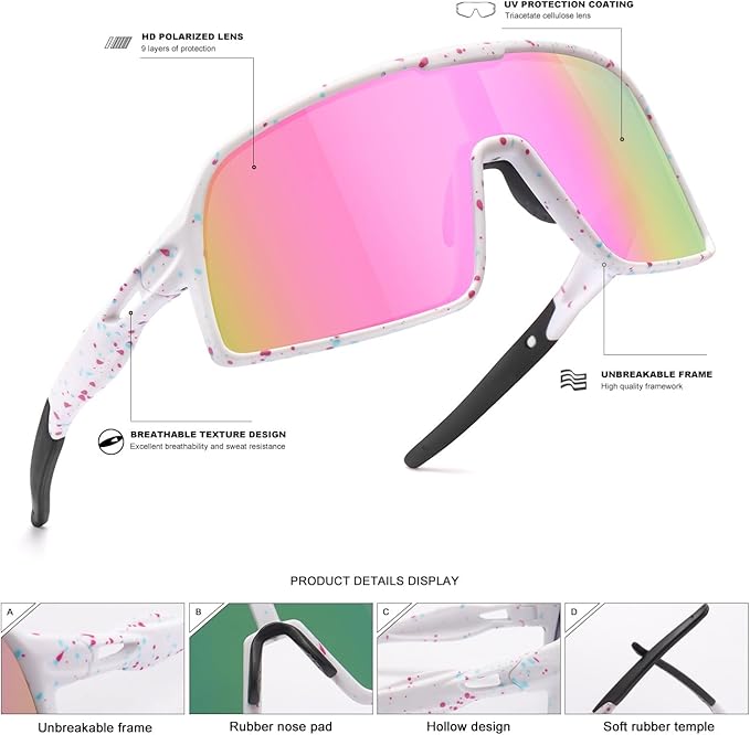 Polarized Sports Sunglasses for Men and Women Cycling Glasses UV Protection Goggles for Mountain Bike Running Fishing