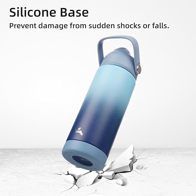 Insulated Water Bottle with Straw Lid,18 oz Stainless Steel Vacuum Metal Bottle with Silicone Handle,Sky