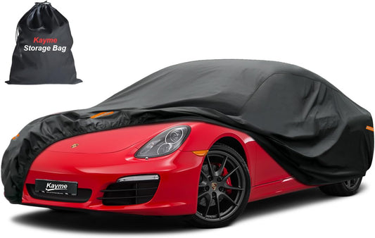 Kayme 7 Layers Car Cover Waterproof All Weather for Coupe, Outdoor Full Cover Universal Fit for Porsche 718 Cayman Boxster, Nissan 350Z 370Z, Jaguar F Type, Subaru BRZ, Toyota 86, Etc (Up to 177 inch)
