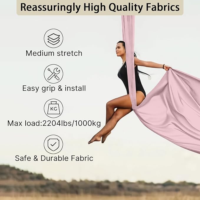 15/25 Yards Aerial Silk Professional Indoor Aerial Yoga Hammock Fabric Outdoor Fitness Silk for Dance, Circus Training, Home Gym