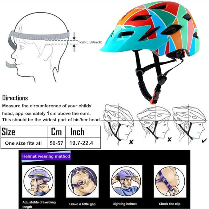 Kids Bike Helmet,Bavilk Kids Boys Girls Bike Helmets with LED Light Detachable Visor Children Youth Teen Multi-Sport for Skating Cycling Scooter Skateboard Adjustable & Lightweight 19.7"-22.4"