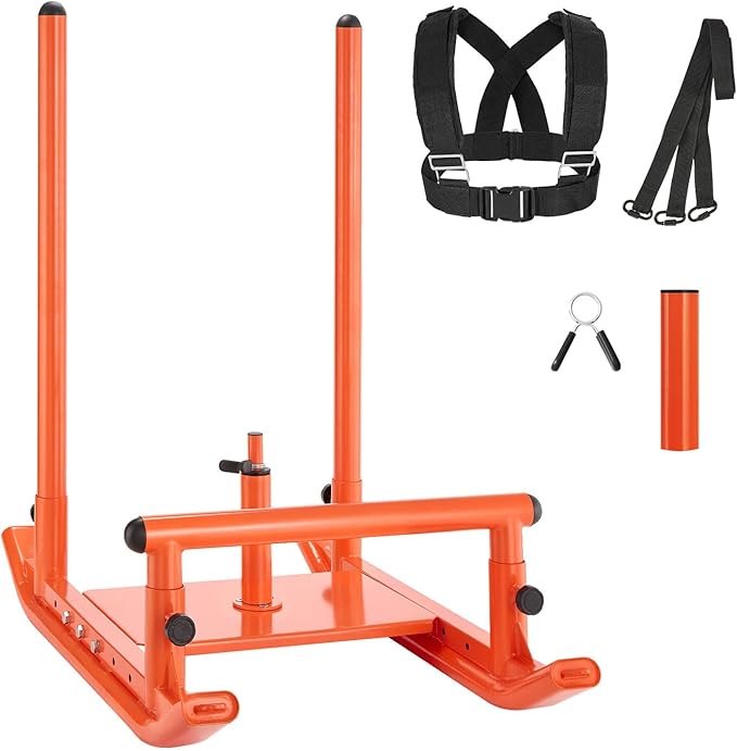 VEVOR Weight Sled, Steel Power Sled, Fitness Strength Training Sleds for Athletic Exercise Speed Improvement, Workout Fitness Equipment with Handle, Compatible with 1/2 in Weight Plates, Orange