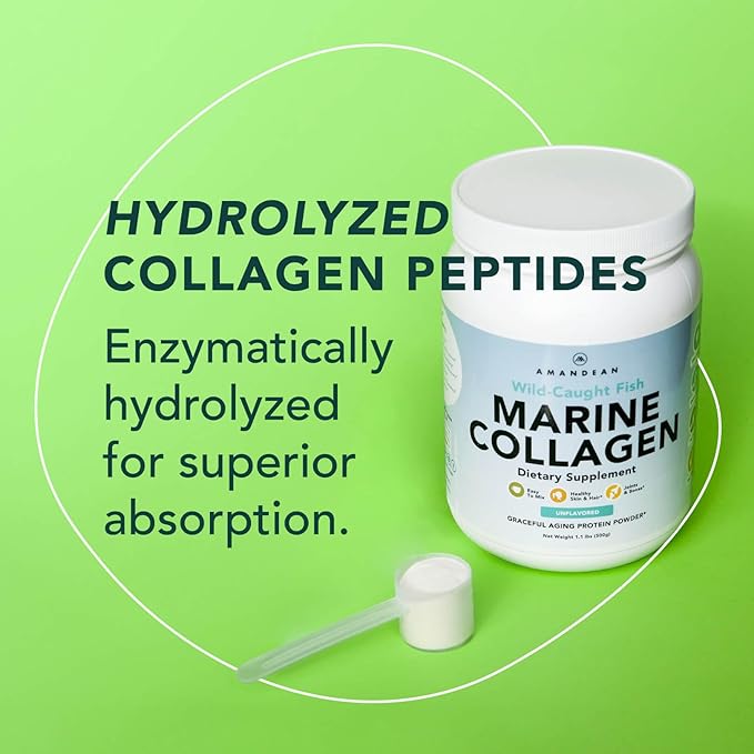 AMANDEAN Marine Collagen Peptides Powder. 500g Wild-Caught Hydrolyzed Fish Collagen Supplement. Type 1 & 3 Collagen Protein. 18 Amino Acids for Skin, Hair, Nails.