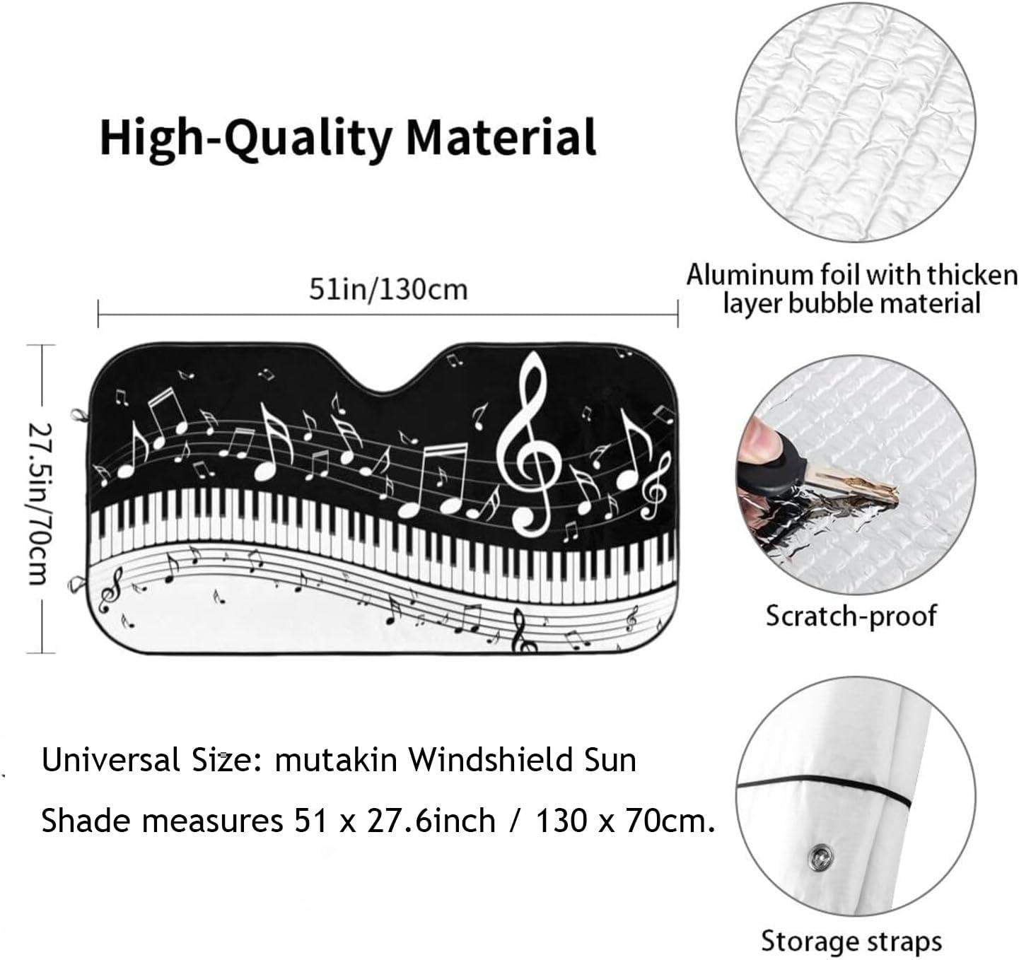 Black White Music Car Windshield Sunshade Front Window Sun Visor Protector Foldable Shield Cover for Truck SUV