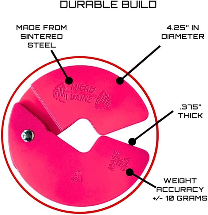 Micro Gainz Dumbbell Fractional 1.25lb Weight Plate, Ideal for Micro Loading, (Choose Color) 4 Piece Fractional Weight Plates, Designed for Dumbbell Training, Made In USA