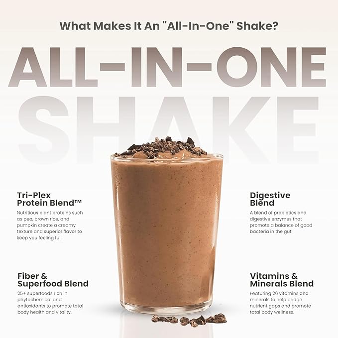 310 Nutrition All-In-One Meal Replacement Shake Powder - Plant-Based Protein Smoothie Blend w/High Fiber, Probiotics & Adaptogens - Low Carb, Vegan, Keto & Paleo Friendly - Chocolate Bliss - 14 Srv