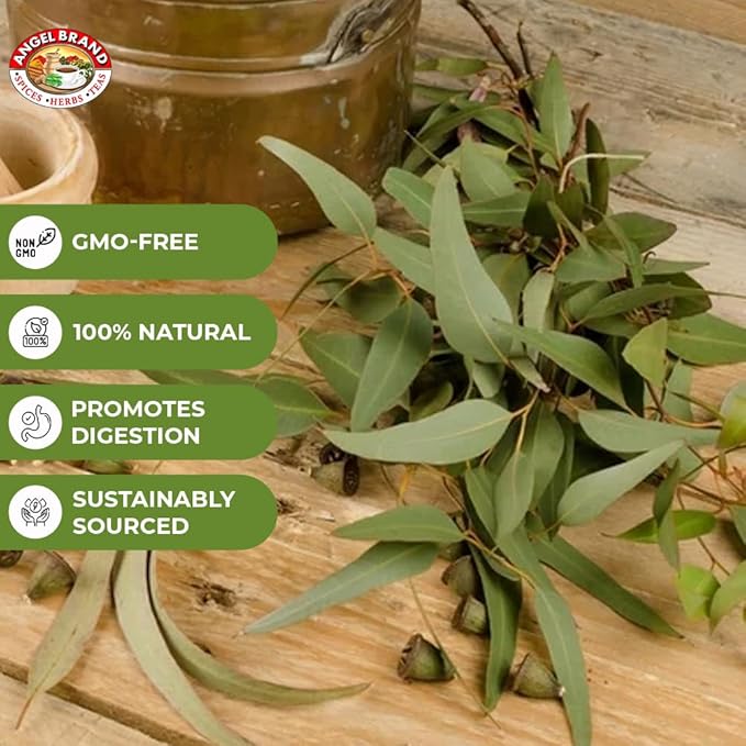 Angel Brand Eucalyptus Leaves 0.25 oz Pouch Pack of 3 - Eucalyptus Has Refreshing Slightly Wood Flavour - Dried Eucalyptus Leaves Commonly Used in Various Dishes, Herbal Tea, Syrups & Savory Dishes
