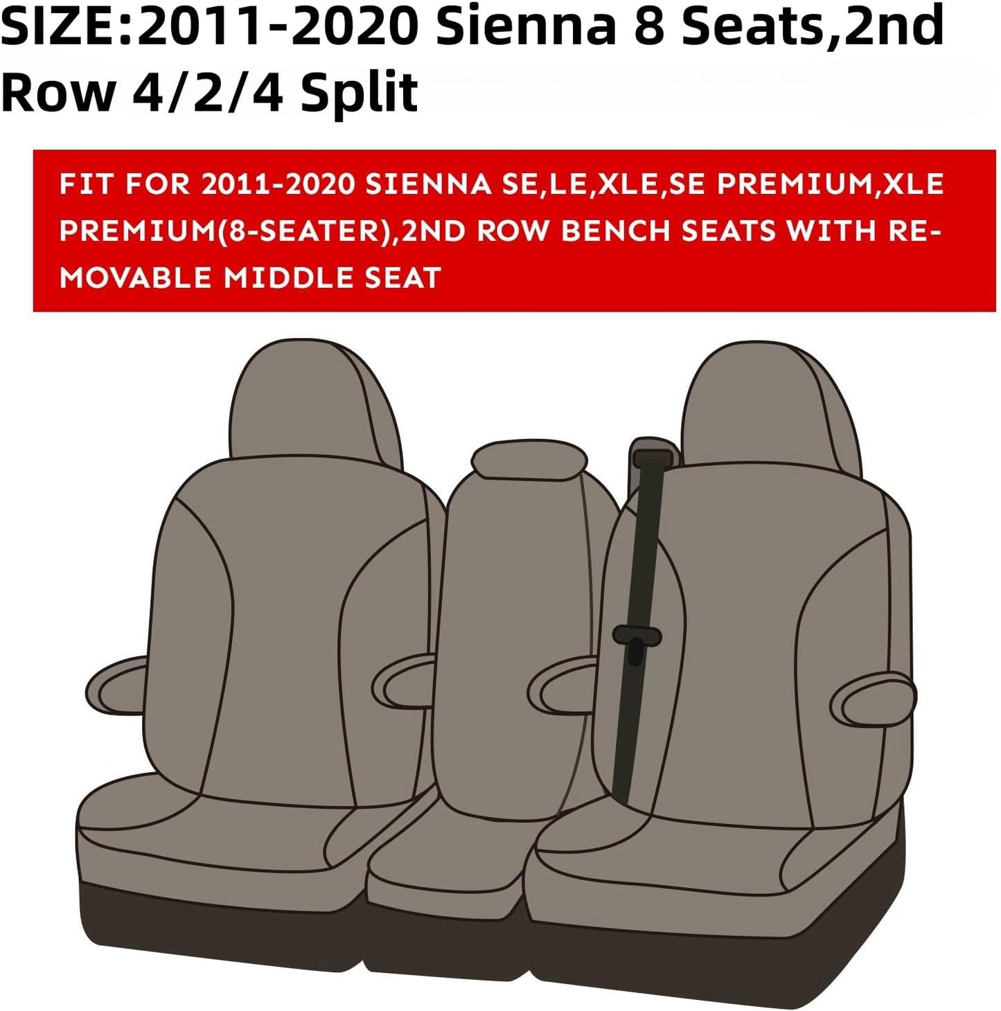 EKR Sienna Seat Covers for 2011-2020 Toyota Sienna LE,XLE, SE,XLE Premium 2nd Row 4/2/4 Split,8 Seats,Waterproof Car Seat Cover Full Set,Car Seat Protectors- Three Row,Leather (Burgundy)