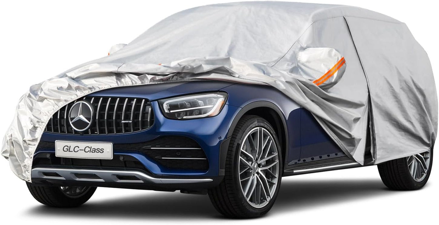 Kayme 6 Layers SUV Car Cover Custom Fit for Mercedes Benz GLC 300 350e（2016-2025） Waterproof All Weather for Automobiles, Outdoor Full Cover Rain Sun UV Protection.Silver