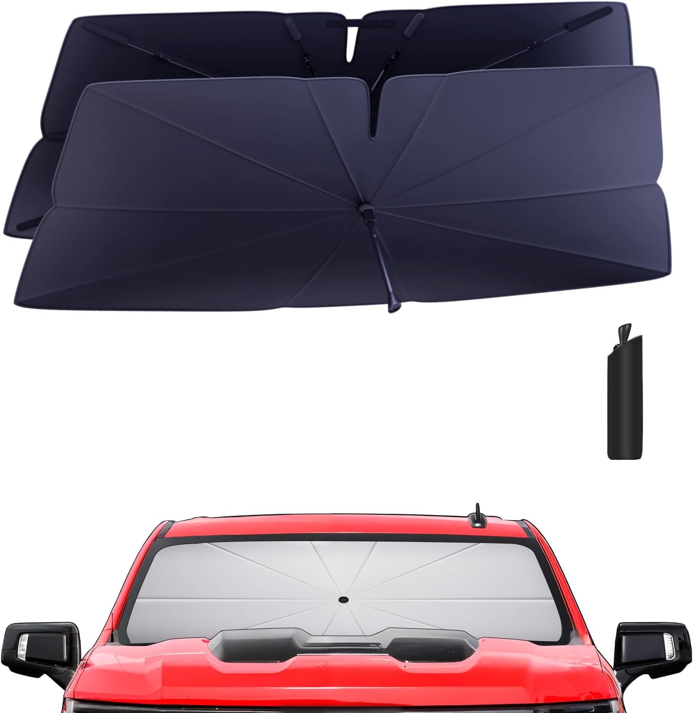 Windshield Sun Shade Umbrella: for Chevy Silverado-1500-2019-2025 - Front Custom Car Window Shades - Double Thickened Foldable Silverado 1500 Sunshades Block UV Keep Cool