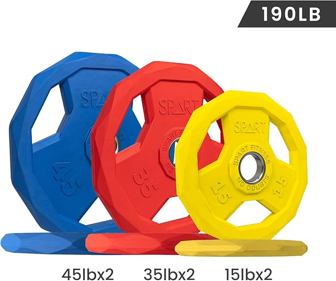 SPART Color Coded Weight Plate 2-Inch Rubber Coated Olympic Grip Plate for Barbell, Solid Cast Iron Weight Plates for Strength Training, Weightlifting, Crossfit, Home Gym, 2.5LB/5LB/10LB/25LB/35LB/45LB, Pair
