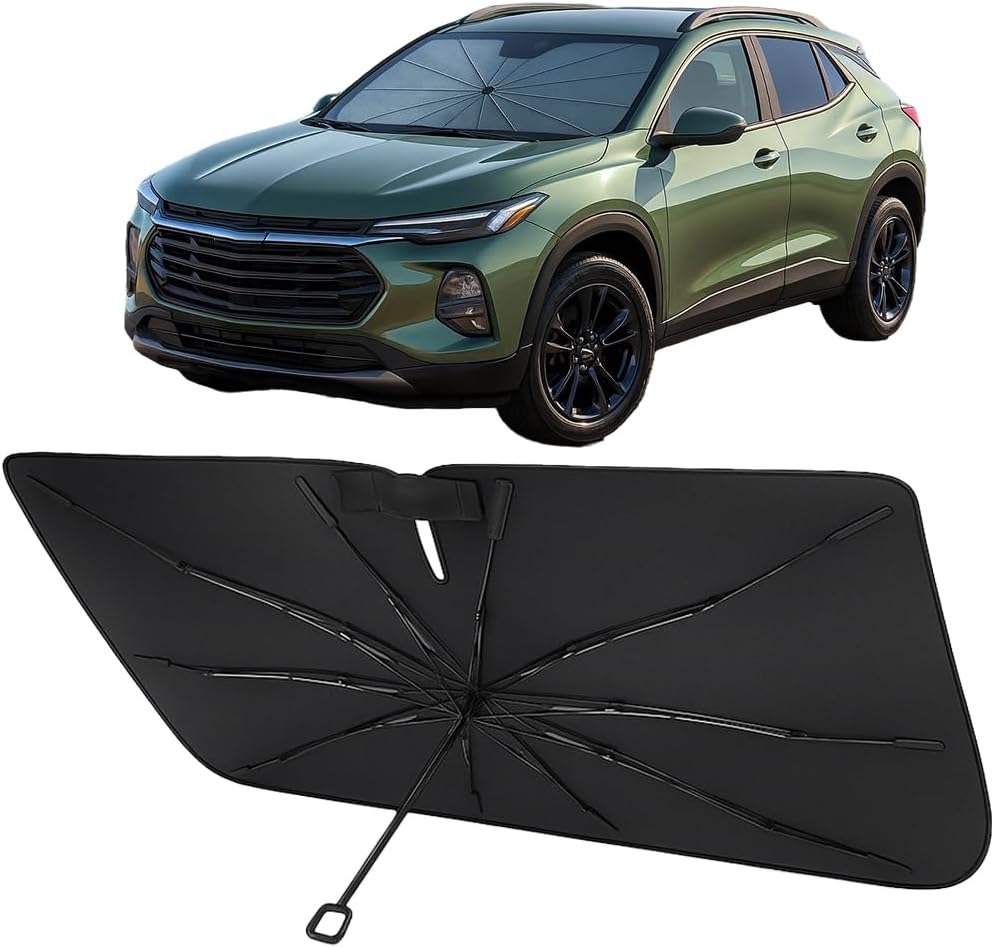 Proadsy Windshield Sun Shade Umbrella for Chevrolet Trax 2024-2025 2026 Models LS, 1RS, LT, 2RS, ACTIV, Foldable Car Umbrella Sunshade with Soft Handle Protect Car from Rays & Heat