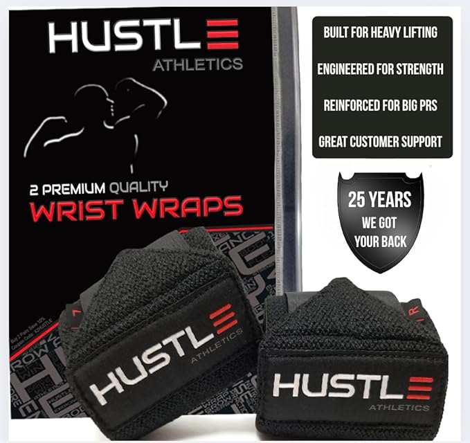 Hustle Athletics Wrist Wraps for Weightlifting – Max Wrist Support for Safe & Heavy Lifts, USPA Approved 18" & 12" Lengths, Thumb Loop Gym Straps for Powerlifting & Weight Lifting for Men and Women