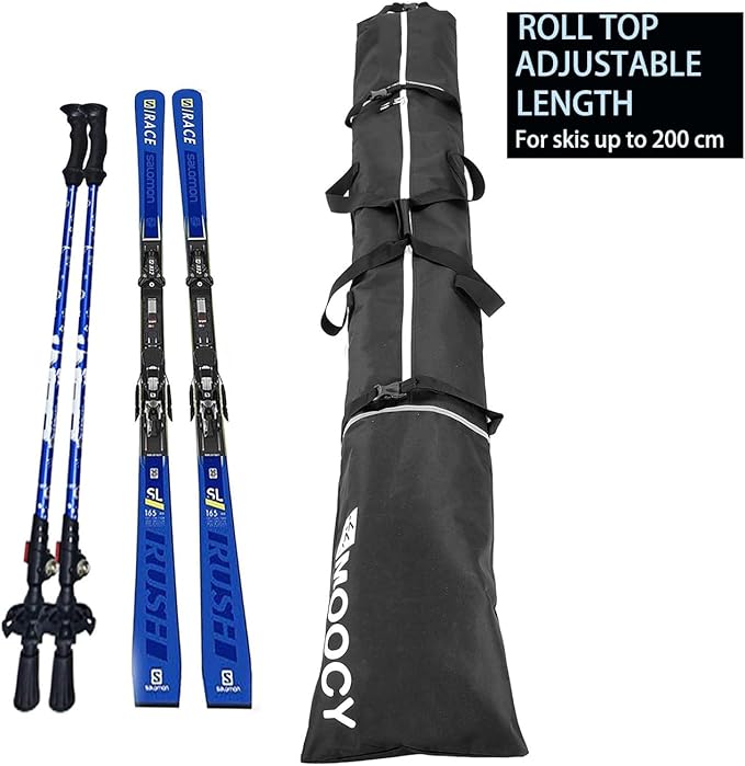 MOOCY Ski Bag for Air Travel, Unpadded Snow Bag Fits Skis Up to 200cm, Carrying Bag for Adults and Children