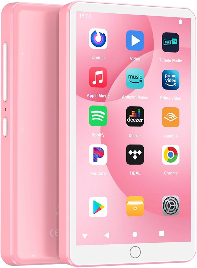 144GB MP3 Player with Bluetooth WiFi, Android 13 OS MP3 MP4 Player with 4" Touchscreen and Speaker, MP3 Music Players with Spotify, Audible, Amazon Music, Play Store (Pink)