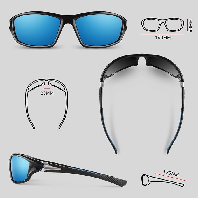 Polarized Sports Sunglasses for Men Women,Fishing Driving Rectangular Goggles UV400 Protection