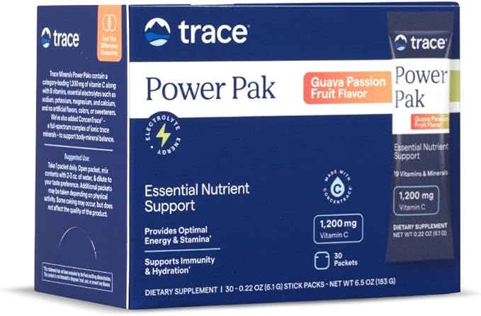 Trace Minerals Power Pak - Health Support Supplement with Vitamins & Minerals - Power Packet Aids Immune Health & Hydration - Mix Powder Supports Bodily Functions - Guava Passionfruit (30 Servings)