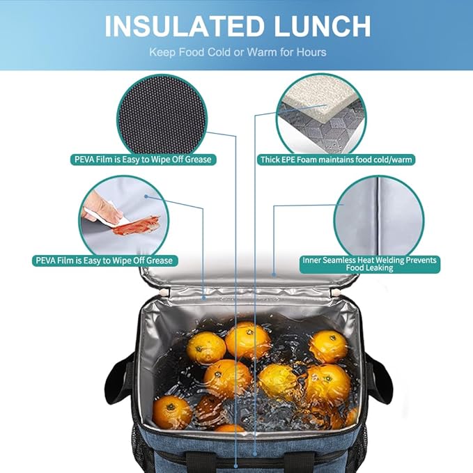 iknoe Large Foldable Cooler Bag, 8.5L Insulated Lunch Bag, Leakproof Lunch Cooler Tote with Multi-Bag Design Suitable for Beach, Picnic and Office Use, Blue 15-Can