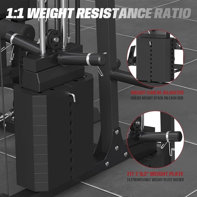 Commercial SmithMachine with Smith Bar, Home Gym Station with Dual Weight Stacks, 4000LBS Power Cage Squat Rack with Lever Arm, Leg Press, LAT Pull Down, Cable Crossover Machine for Full Body Training