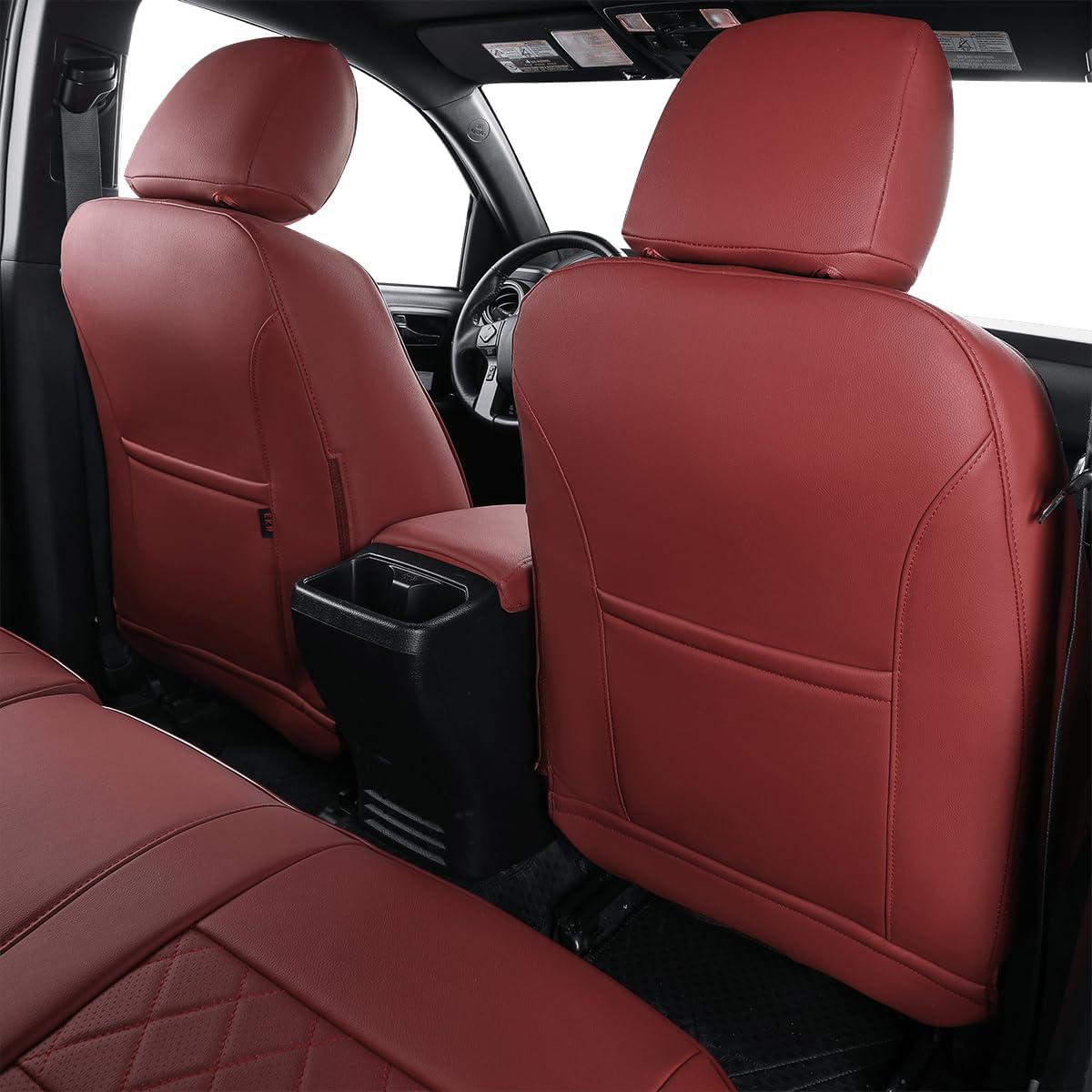 EKR Custom Fit Tacoma Leather Car Seat Covers for Select Toyota Tacoma 2012 2013 2014 2015 (TRD Sport Seats)- Full Set,Leather(Burgundy)